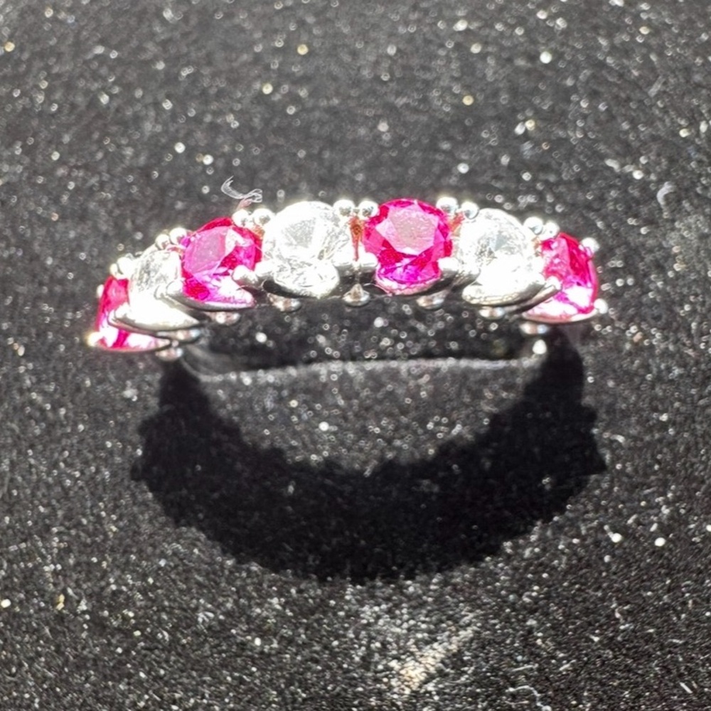 Natural ruby & white sapphire ring band solid 925 sterling silver sz 8 & sizable
